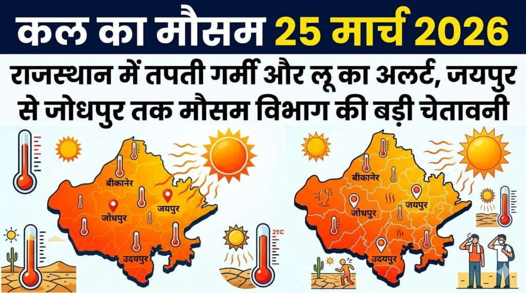 कल का मौसम 25 मार्च 2026: राजस्थान के जयपुर, जोधपुर और बीकानेर में भीषण गर्मी का अलर्ट!