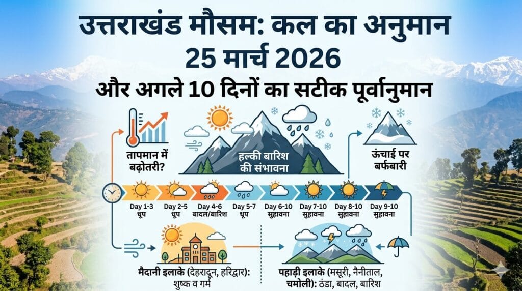 कल का मौसम 25 मार्च 2026: उत्तराखंड के देहरादून, मसूरी और नैनीताल में भारी बदलाव, जानें अगले 10 दिनों का हाल