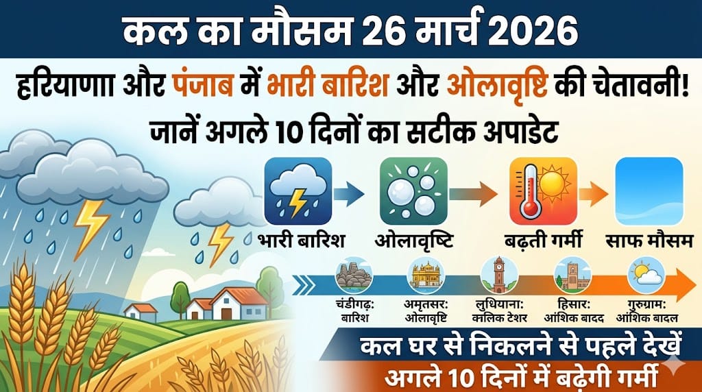 सावधान! कल का मौसम 26 मार्च 2026: हरियाणा और पंजाब में अगले 24 घंटे भारी, ओलावृष्टि और आंधी का रेड अलर्ट जारी!