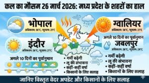 कल का मौसम 26 मार्च 2026: मध्य प्रदेश में अचानक बदलेगा मिजाज! भोपाल, इंदौर और ग्वालियर के लिए मौसम विभाग की बड़ी चेतावनी जारी