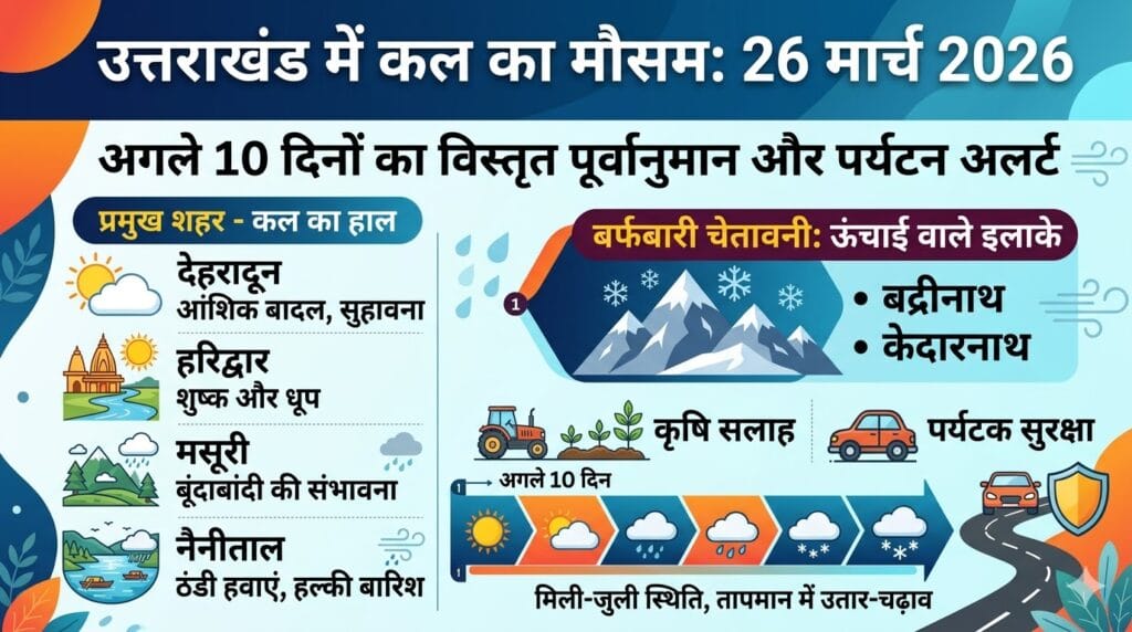 भारी बर्फबारी या चिलचिलाती धूप? जानें कल का मौसम 26 मार्च 2026 क्या बदलेगा उत्तराखंड का मिजाज, अगले 10 दिनों की सटीक भविष्यवाणी