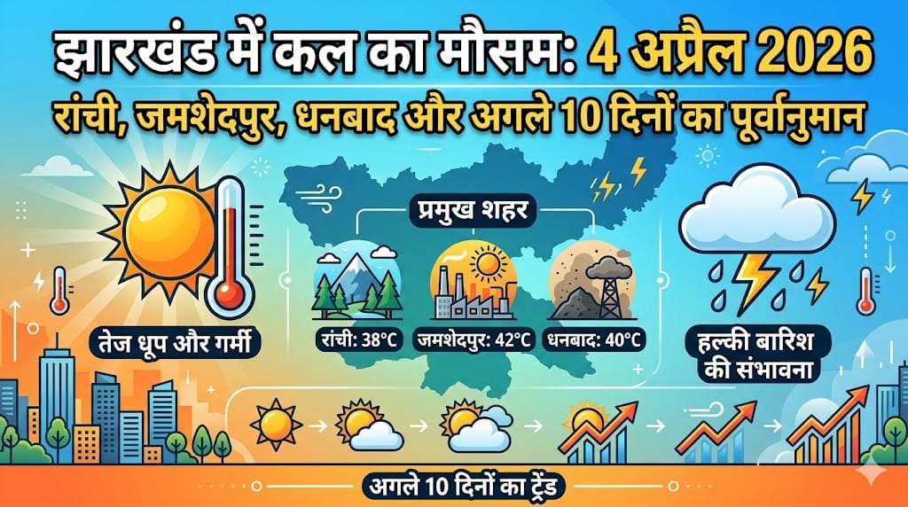 सावधान! कल का मौसम 4 अप्रैल 2026 मचाएगा तबाही? रांची से जमशेदपुर तक मौसम विभाग ने जारी किया रेड अलर्ट, घर से निकलने से पहले देख लें ये रिपोर्ट!