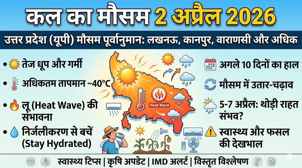 कल का मौसम 2 अप्रैल 2026 उड़ा देगा होश; यूपी के इन 10 जिलों में आसमान से बरसेगी आग, घर से निकलने से पहले देख लें IMD की नई चेतावनी!