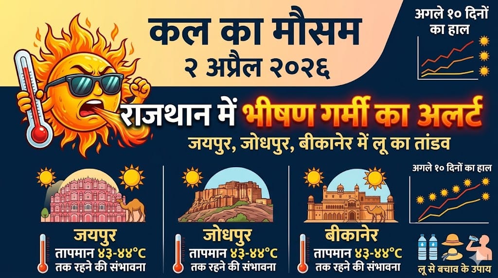 कल का मौसम 2 अप्रैल 2026 मचाएगा भारी तबाही? राजस्थान के इन 5 जिलों में रेड अलर्ट जारी, घर से निकलने से पहले देख लें रिपोर्ट!
