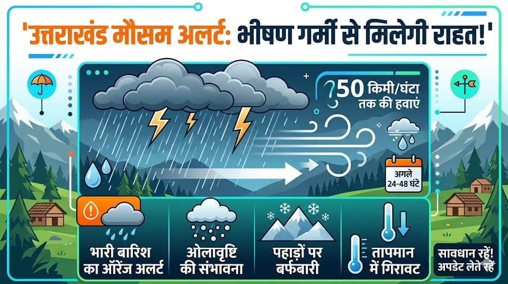 Uttarakhand Weather News, Dehradun Rain Alert, Char Dham Yatra Safety, IMD Orange Alert Uttarakhand, Snowfall in North Kashi, उत्तराखंड मौसम समाचार, देहरादून बारिश अलर्ट, चारधाम यात्रा अपडेट, मौसम विभाग चेतावनी, भारी बारिश की खबर