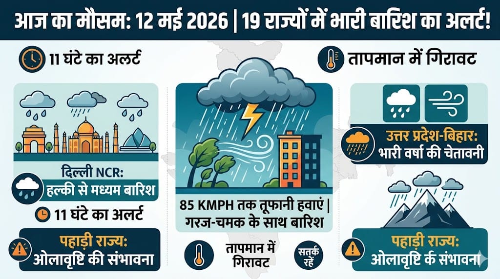 Weather Update Today: 12 मई को 19 राज्यों में मचेगा प्रकृति का तांडव, 85kmph की रफ्तार से आंधी और भारी बारिश का हाई अलर्ट जारी