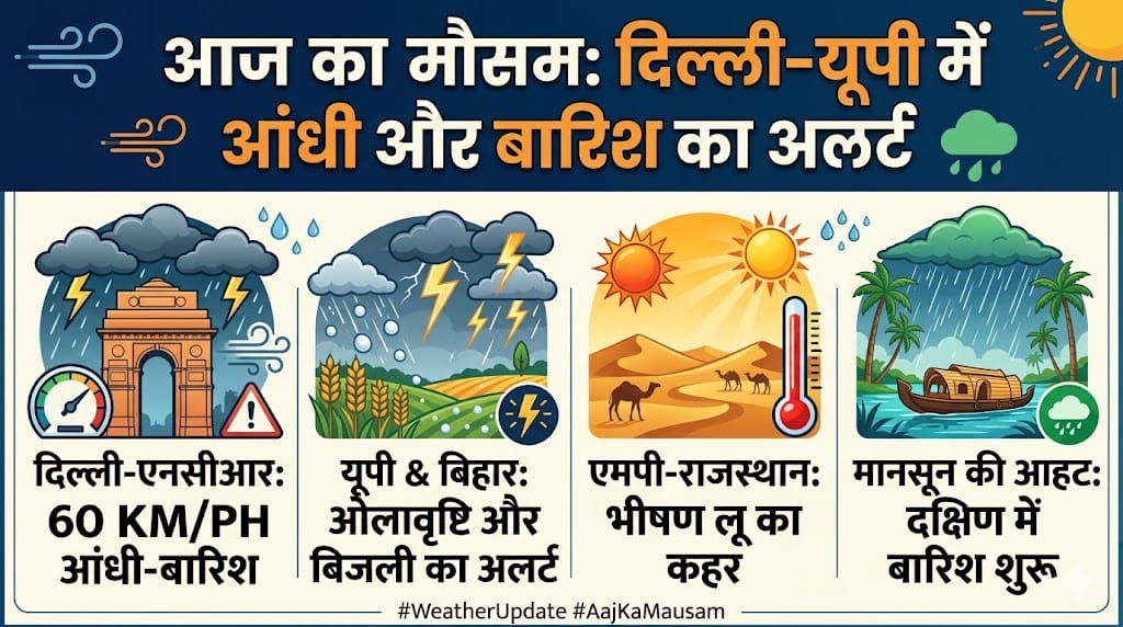 आज का मौसम लाइव: दिल्ली, यूपी और बिहार में आंधी-बारिश का अलर्ट, राजस्थान में लू का कहर