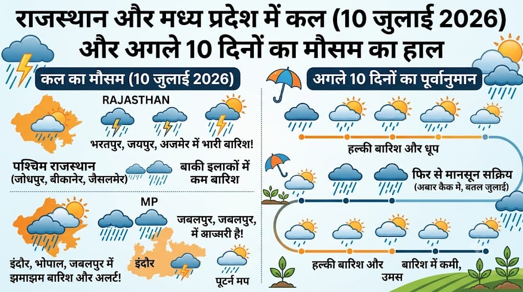 Kal Ka Mausam 10 July 2026: राजस्थान और एमपी में कल मचेगी तबाही? जानें अगले 10 दिनों के मौसम का हाल!