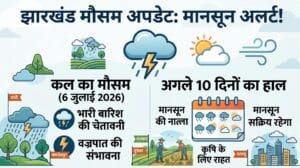कल का मौसम 6 जुलाई 2026: झारखंड के इन जिलों में भारी बारिश का रेड अलर्ट, देखें अगले 10 दिनों का मौसम समाचार