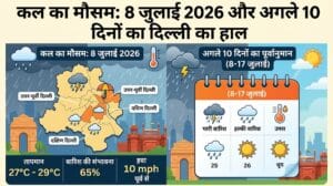 दिल्ली में कल का मौसम 8 जुलाई 2026: नई दिल्ली से उत्तर-पूर्वी दिल्ली तक भारी बारिश का अलर्ट! अगले 10 दिनों का मौसम देखकर चौंक जाएंगे आप