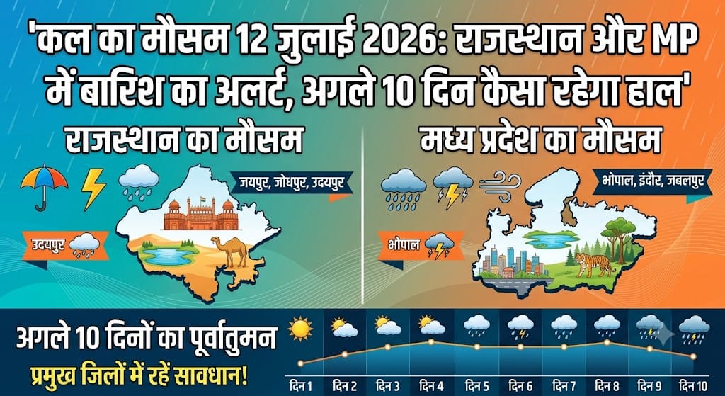 कल का मौसम 12 जुलाई 2026: राजस्थान और मध्य प्रदेश के इन जिलों में मौसम विभाग का बड़ा अलर्ट, अगले 10 दिनों तक होगी झमाझम बारिश