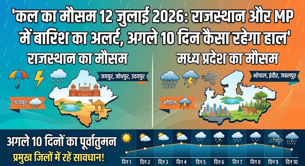 कल का मौसम 12 जुलाई 2026: राजस्थान और मध्य प्रदेश के इन जिलों में मौसम विभाग का बड़ा अलर्ट, अगले 10 दिनों तक होगी झमाझम बारिश