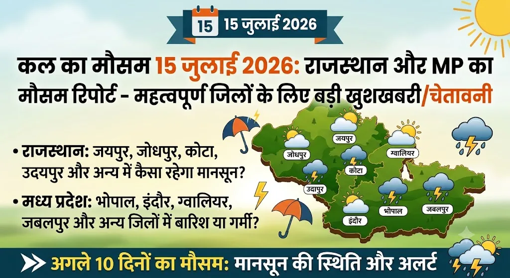 कल का मौसम 15 जुलाई 2026: राजस्थान और मध्य प्रदेश के इन जिलों में मौसम विभाग का अचानक बड़ा अलर्ट, अगले 10 दिनों तक होगी झमाझम बारिश